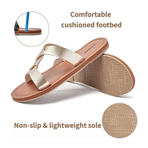 New Women Flat Slide Sandals Size 9 Gold Color Summer shoes Veittes - Picture 4 of 10